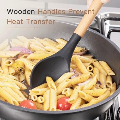 Astercook 39 PCS Kitchen Utensils Set, Silicone Cooking Utensil Sets with Wooden Handle, 446°F Heat Resistant Food Grade Spatula Set, BPA Free Kitchen Gadgets Tools Set & Spoons for Nonstick Cookware - Thumbnail 4