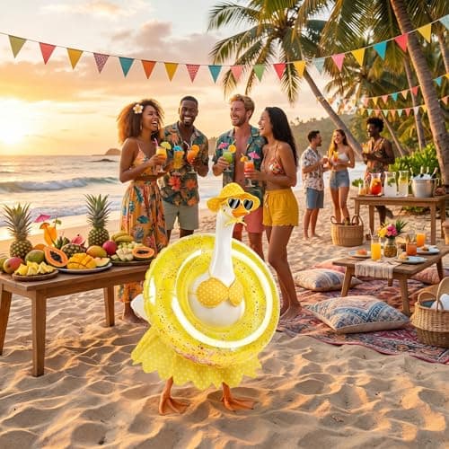 yuboo Hawaiian Porch Goose Outfits, 23'' Summer Bikini Goose Clothes with Swim Ring, Sunglasses, Hat and Skirt, Yellow Goose Statue Outfit for Outdoor Garden Lawn Yard Decor - Thumbnail 6