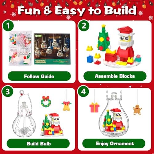 2026 Light-Up Christmas Ornament Building Kit — 647 PCS Holiday Building Blocks Set for Kids and Adults, Featuring Gingerbread House, Santa, Reindeer, Polar Bear, Nutcracker Soldier & Penguin - Thumbnail 4