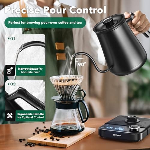 Gooseneck Electric Kettle HIYAKOI with ±1℉ Temperature Control, Pour Over Kettle for Coffee & Tea, 1200W Rapid Heating, Stainless Steel Water Boiler with 12H Keep Warm & Built-in Timer, 0.8L/27oz - Thumbnail 4