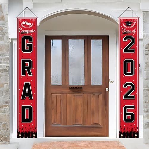 OHOME Graduation Decorations 2026 - Red Congrats Grad Porch Banner for Graduation Party Decorations - Class of 2026 - Party Favors Supplies Backdrop Yard Signs Decor - Image 1