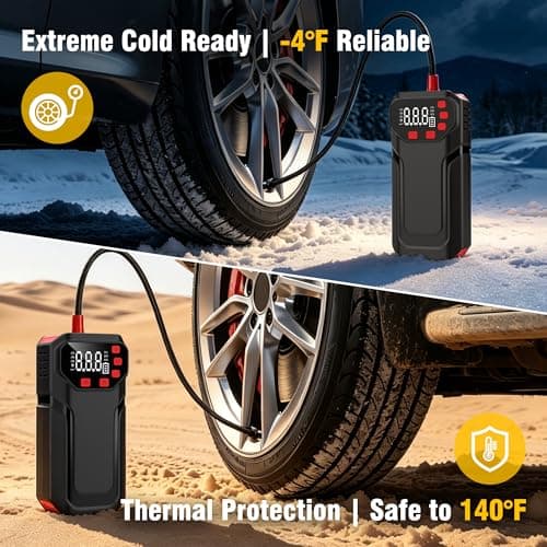Tire Inflator Portable Air Compressor,5200mAh Cordless Car Air Pump with Digital Pressure Gauge, 150PSI Electric Tire Pump with Auto-Shutoff & LED Light Smart Inflation (Black) - Thumbnail 6