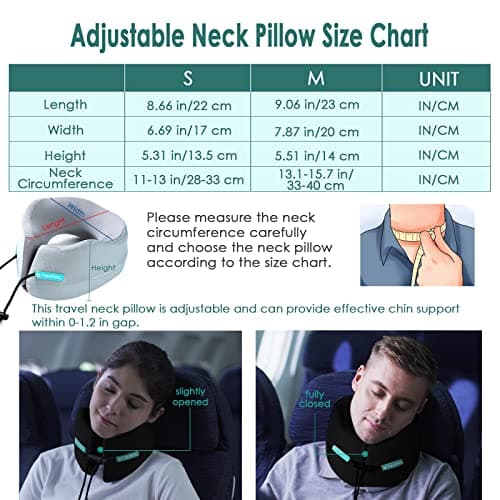BAKLUCK Travel Neck Pillow for Airplane Chin Support Memory Foam Machine Washable for Airplane Sleeping Car Office Black M - Thumbnail 6