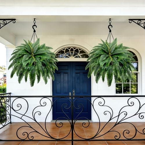 LuceAlberi Artificial Boston Fern Bush - Set of 2 45Inch Fake Ferns with 55 Fronds, Large Hanging Faux Plants Decor, UV Resistant Faux Fern Vines Silk Greenery for Outdoor Indoor, Porch, Farms, Patio - Thumbnail 3