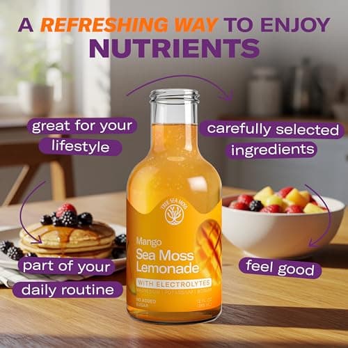 Sea Moss Lemonade Variety Pack – 4 Flavors Sampler: Lemon, Mango with electrolyte, Berry, Pina Colada – Vegan Hydration Drink – 4 x 12 fl oz Bottles – Made in USA - Thumbnail 4