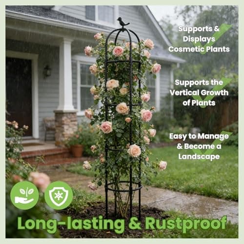 Lancisism Garden Obelisk Trellis for Climbing Plants Outdoor - 6.3 Ft Plant Support Round Trellis for Potted Plants Indoor - Rustproof Plastic Coated Tomato Cage for Vines Flowers Fruits Vegetable - Thumbnail 5