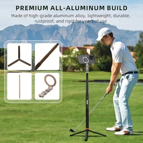 BRDRC Golf Tripod & Monopod Magnetic Phone Stand Holder Golf Selfie Stick Recording Stick Aluminum Golf Swing Training Aid with Mag Safe Adapter & Phone Clip for MagSafe/iPhone Android Accessories - Thumbnail 6
