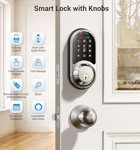 Veise RZ06C Smart Locks for Front Door, 2 Knob Handle Set, Keyless Entry Deadbolt, App Control, Electronic Touchscreen Digital Keypad, Auto Lock, Easy Installation, IP54 Waterproof, Satin Nickel - Thumbnail 3