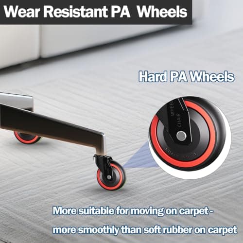 TESUMI Office Chair Wheels 3 Inch Hard PA Wheels Chair Casters Replacement, Heavy Duty Quiet No Scratch Gaming Chair Wheel for Hardwood Floor Carpet, Set of 5, Universal Fit/Not for 1KEA//Tangle-Free - Thumbnail 6