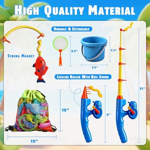 CozyBomB™ Magnetic Fishing Toys Game Set for Kids | Water Table Bathtub Kiddie Pool Party Pole Rod Net, Outdoor Plastic Floating Fish, Toddler Bath Color Ocean Sea Animals Easter Gift Age 3-5 6 4-8 - Thumbnail 3