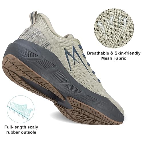 OL OUTJET LEGEND Men's Slip-On Walking Shoes Breathable Running Sneakers Hands-Free Cushion Tennis Shoes Non-Slip Gym Workout Sports Athletic Cross Training Fashion Wide Toe Sneakers Khaki - Thumbnail 3