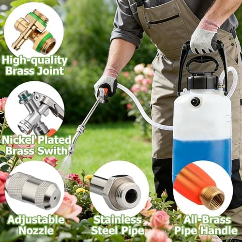 Tecreddy Replacement Pump Sprayer Wand, 41 Inch All Metal Spray Wand with Stainless Steel Extension Tubes, 1/4" 3/8" Brass Barbs & 3/4" Garden Hose Joint Parts for Weed Lawn Plants Careing Watering - Thumbnail 6