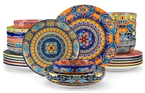 vancasso 24-Piece Dinnerware Sets,Plates & Bowls Sets Service for 6, Bohemian Porcelain Dishes Set for 6, Kitchen Dinner Set,Microwave & Dishwasher Safe, Scratch Resistant,Series KRVI - Image 1