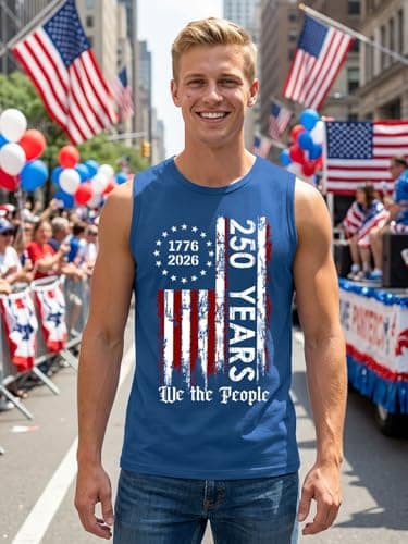 Tewmeu 250 Anniversary USA Mens Tank Tops Summer American Flag Shirts 4th of July Sleeveless Shirts 1776-2026 Chothes - Thumbnail 3