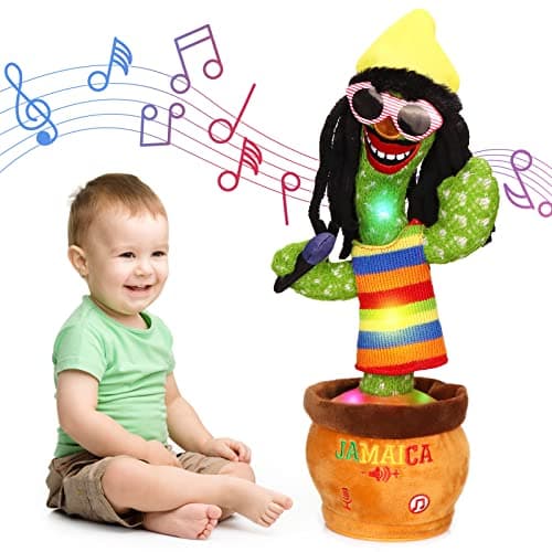 MIAODAM Dancing Cactus, Funny Style 270 Degree Rotation Talking Baby Toy for Big Kids and Adults, Repeats What You Say Colorful Glowing Singing Cactus Toy - Image 1