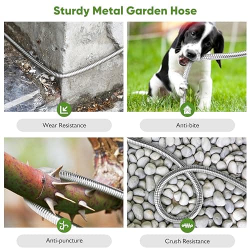 Garden Hose Metal 100FT, Stainless Steel Heavy Duty Water Hose With 10 Function Nozzle, No-Kink, Tough & Flexible, Sturdy and Lightweight, Rust Proof for Yard, Outdoor, RV - Thumbnail 3