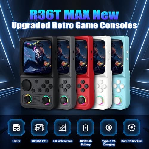 R36TMAX Retro Handhled Game Console, 4.0 Inch Retro Gaming Console with 4000mAh Battery, 64GB Preloaded with 18000+ Video Games, Portable Retro Game Console Supports WiFi Networked Fighting, Red - Thumbnail 4