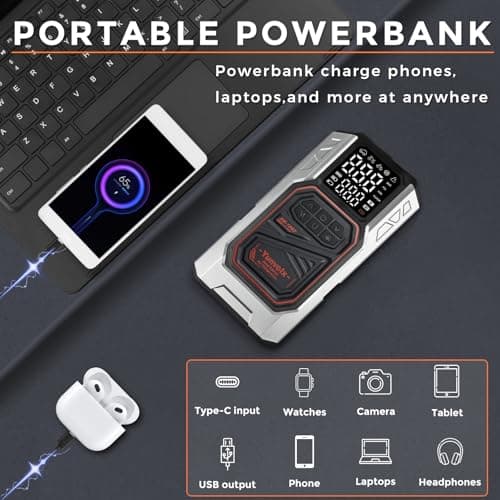 Yunvolx Jump Starter with Air Compressor, 3000A 12V Portable Car Emergency Jump Starter (for 9L Gasoline / 8L Diesel Engines), Equipped with USB Output, Storage Box, and LED Flashlight - Thumbnail 4