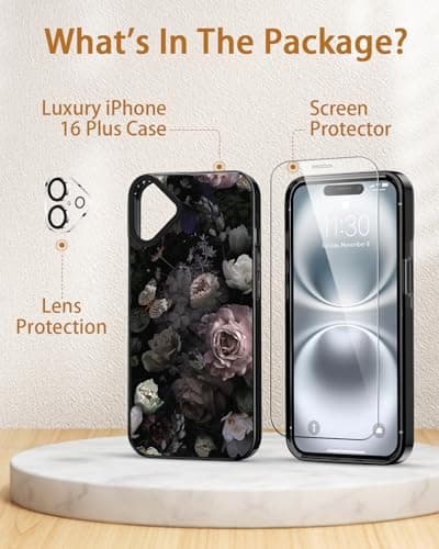 Sholbrak Designed for iPhone 16 Plus Case Cute Floral Garden Flower Protective Phone Case Cover 6.7" Screen Protector + Camera Lens Protector【2X Military Grade Drop Tested / 6.6ft Drop Protection】 - Thumbnail 6