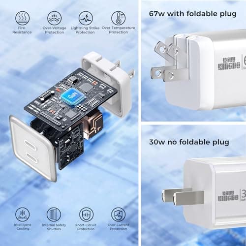 USB C Charger Block,GaN PD 3.0 67W 30W Fast Charging Wall Charger,Compact PD/PPS for Laptops MacBook Air/Pro,Dell XPS 13,HP,iPad Pro/iPhone 17/16/15 Pro Max,Galaxy S25/S24,Support 65W 60W 45W [2-Pack] - Thumbnail 4