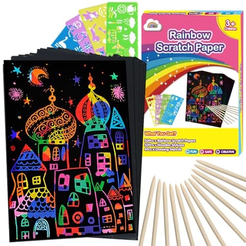 ZMLM Scratch Paper Art Crafts Kids Gifts, 100PCS Rainbow Scratch Paper Art for 3 4 5 6 7 8 9 Years Old Girls Boys, Arts and Crafts for Kids 4-6, Birthday Gifts Toys and Party Favors (Pink) - Image 1