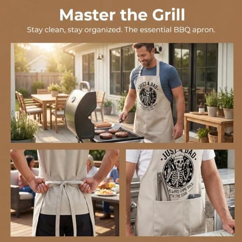 Shescrzionu Funny BBQ Aprons for Men with Skull,Large Mens Kitchen Work Apron for Cooking Grilling,Waterproof Apron with Dual Pockets Adjustable Fit,Great Dad Apron for Man Chef Creative Gifts-A03 - Thumbnail 6