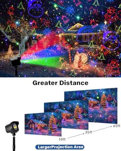 Laser Christmas Projector Lights Outdoor, 2025 Upgraded 3 Color Halloween Light Projector with Christmas Decorative Patterns, Waterproof, Indoor Holiday Decoration, Home Decor, Party, Garden - Thumbnail 3