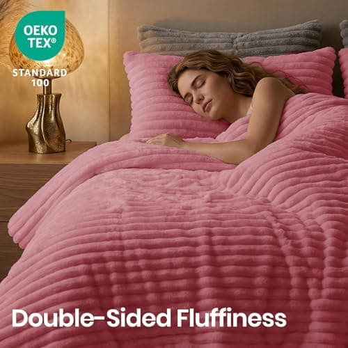 Quataly Marshmallow Queen Fleece Comforter Set Pink Faux Fur Fluffy Comforter Set Luxury Bedding Set Soft Plush Fuzzy Warm Bed Set All Season 3 Pieces (1 Shaggy Comforter, 2 Pillowcases) - Thumbnail 4
