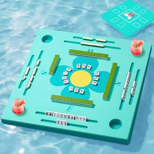 Floating Mahjong Table for Pool, Double-Sided Waterproof Game Tray for Mahjong, Poker, Cards, Dominoes & Scrabble, EVA Water Game Table with Cup Holders for for Hot Tub, Lake, Beach, Backyard Parties