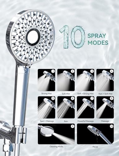 Magichome Filtered Shower Head with Handheld, High Pressure 10-Spd Detachable Chrome Showerhead with Stainless Hose, Water Softener Filter Beads for Hard Water - Remove Chlorine, Reduce Dry Itchy Skin - Thumbnail 4