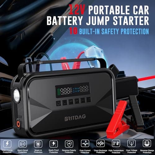 BRITDAG Portable Car Jump Starter with 150PSI Air Compressor - 2000A Peak, 12V Lithium Battery Booster, PD45W Power Bank, Emergency Tire Inflator for Cars, Trucks, RVs & Outdoor Gear - Thumbnail 4