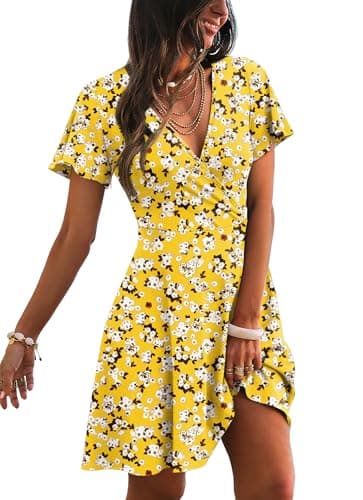 RUMIA Yellow Dress Women Wrap V Neck Formal Dresses for Wedding Guest Swing Graduation Dress Easter Sundresses XXL - Image 1
