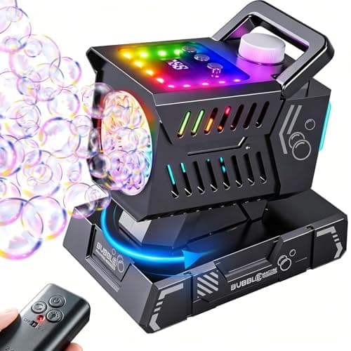 SHCKE Bubble Machine Remote Control,1800mAh Rechargeable Battery 100 Mins/USB-C Charging,Auto Rotation & 11 RGB Lights,Top-Fill Portable Bubble Maker for Outdoor Birthday Party Pool Wedding Camping - Image 1