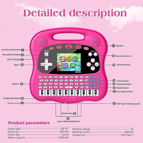 Interactive Early Learning Tablet - Educational Toys for Ages 2+ - Abc's, Words, Shapes, Numbers, Games, Music - Encourages Independent Play - Electronic Toys Gifts (Pink) - Thumbnail 5