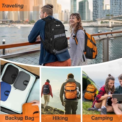 Seektop Lightweight Travel Backpack for Men Women, Multiple Pockets 40L Hiking Backpack Foldable Carry on Backpack for Outdoor Camping Sport Leisure (Blue) - Thumbnail 3