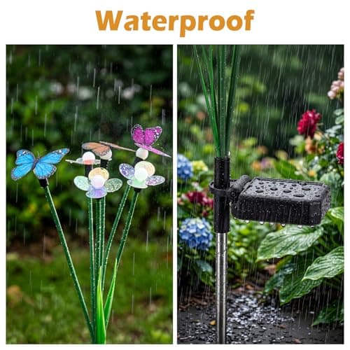 Hoikwo Solar Garden Lights 4 Pack, Swaying Butterfly Flower Stakes Outdoor, Lifelike Butterflies and Flowers with 6 LED Warm Lights, Solar Lights Decor for Yard, Patio, Garden, Pathway - Thumbnail 4