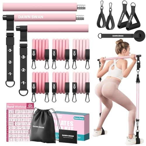 DAWN SWAN Pilates Bar Kit with Resistance Bands – Adjustable Home Gym Workout Equipment for Women & Men – Portable Pilates Equipment for Squats, Yoga & Full Body Toning