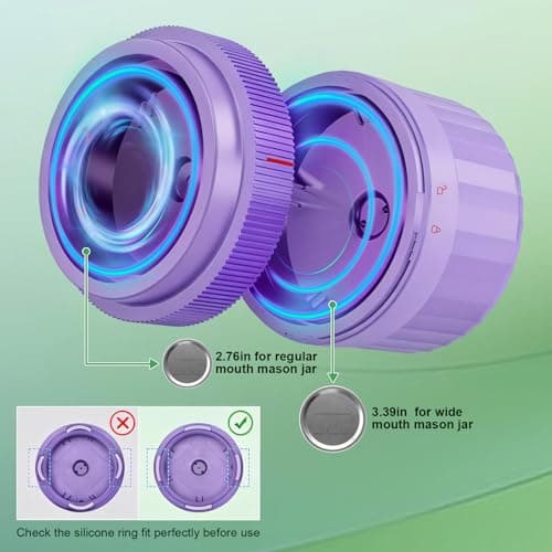 SelePow VP06+ Mason Jar Vacuum Sealer, Electric Vacuum Sealer for Jars with Wide and Regular Mouth Mason Lids, Cordless Handheld Jar Vaccum Sealer for Food Storage, Ideal Present for Mom, Wife, Purple - Thumbnail 4