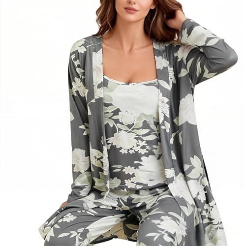 Eternatastic Women's 3 Piece Knit Lounge Set Pajama Long Sleeve Cardigan Sleeveless Top Pants Sweatsuit Pjs Sets - Thumbnail 3