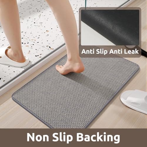 AMOAMI Chenille Bath Mat Super Absorbent Bathroom Mat Quick Dry Low Pile Bath Mats for Bathroom Washable Rubber Backed Bathroom Runners Fit Under Door, Front of Bathtub, Sink, LIGHTGREY&Beige 17"x59" - Thumbnail 5