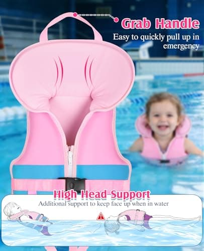 HeySplash Infant Swim Vest, Baby Floaties for 6-24 Months (13-33lbs) with Neck Support, Safety Buckles Training Swim Jacket for 1,2 Years Toddlers,10-20-30 lbs Girls, Beach Pool Float Jumper, Pink - Thumbnail 2