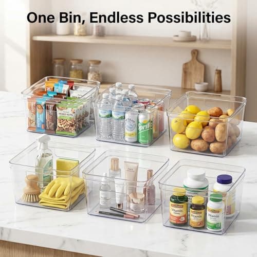 MOONEDGE 8-Pack Clear Cube Storage Bins, 10x10 Open-Top Plastic Organizer Boxes, Durable PET Containers for Closet Shelf,Pantry,Ktichen,Fridge,Playroom,Bathroom and Whole Home Organization - Thumbnail 2