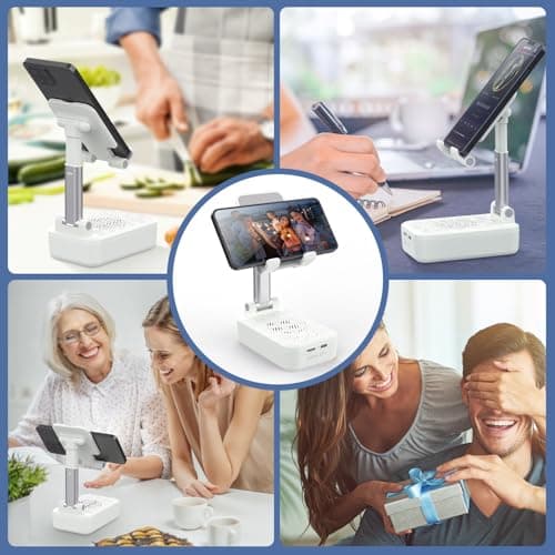 ZEALOT Cell Phone Stand with Wireless Bluetooth Speaker, Phone Holder and Wireless Induction Speaker Amplifier Dock,Gifts for Women Men Dad Mom Him Her-White - Thumbnail 5