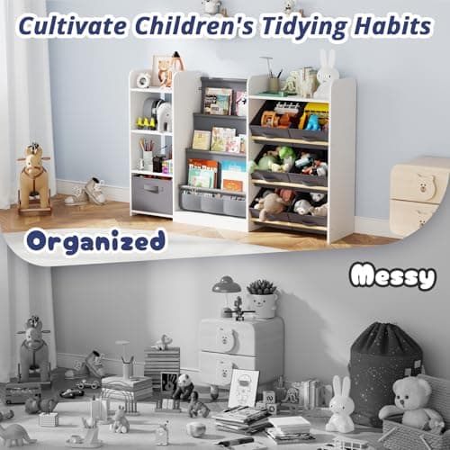 IKALIFE Kids Toy Book Storage Organizer - Large Bookshelf with 7 Removable Bins, Baby Bookshelf and Toy Storage, 4-Tier Book Shelf for Kids Room, Playroom, Classroom, 51 inch, White - Thumbnail 6