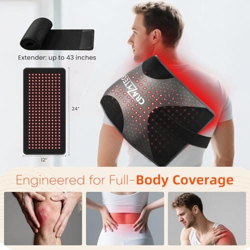 CRAZYTECH Red Light Therapy Pad for Body, 24"x12" Large 48W High Power Infrared Heating Blanket with 240 LEDs, Near Infrared Mat Wrap for Back Shoulder Knee & Dogs, 5 Levels 3 Modes - Thumbnail 4