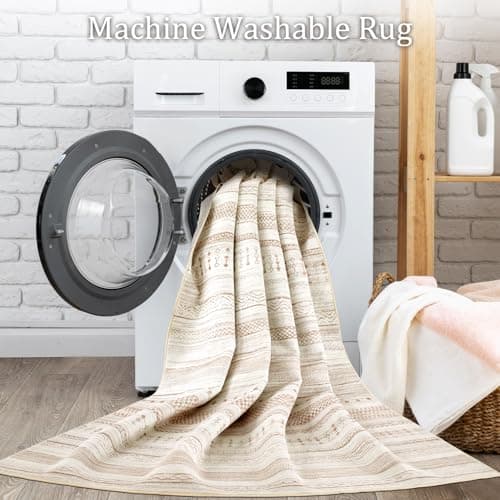 Boraya Area Rugs for Living Room: 5x8 Washable Boho Rug for Bedroom Large Neutral Bohemian Moroccan Farmhouse Geometric Dining Room Rugs Ultra Soft Floor Carpet Indoor for Home Office - Brown - Thumbnail 3