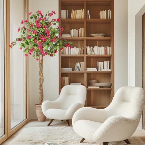 GarveeHome 6 ft Artificial Bougainvillea Tree, Tall Potted Fake Tree Indoor, Faux Tree with Wood Trunk and Pink Flowers for Outdoor - Thumbnail 3