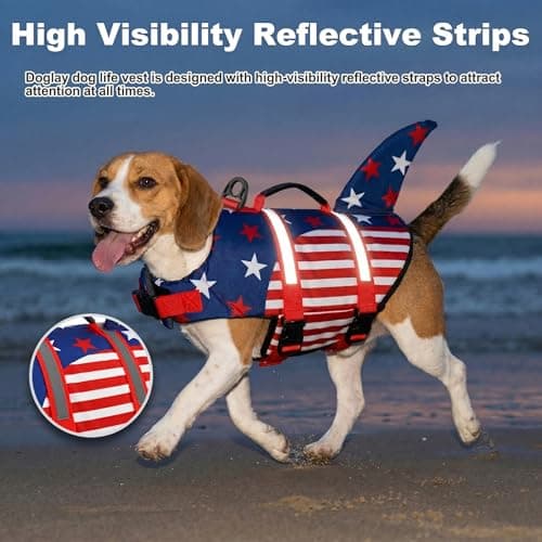 Doglay Dog Life Jacket, Ripstop Cute Shark Dog Life Jacket with Superior Buoyancy and Rescue Handle, Adjustable Dog Life Vests for Swimming Boating, Pet Flotation Vest for Small Medium Large Dogs - Thumbnail 6