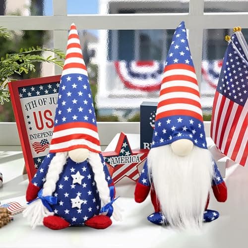 4th of July Decorations - Memorial Day Decorations - 250th Anniversary Patriotic USA Gnomes for Home - Fourth of July for Office, Indoor - 250 Years America Red White Blue Figurines Merchandise - Image 1