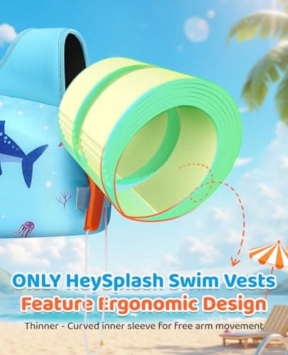 HeySplash Swim Vest for Kids, Toddler Pool Floaties Fit 33-66 Lbs, Children Swimming Vest with Adjustable Strap, Swim Jacket Water Wing Arm Float, Puddle Beach Boat Jumper Boy Girl,Blue Shark - Thumbnail 2